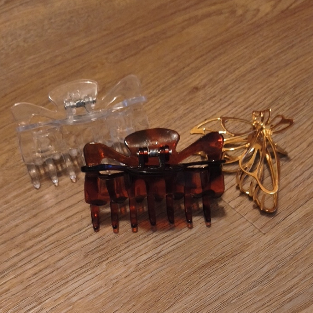 Elegant Hair Claw Clip Set - Gold, Brown, and Clear